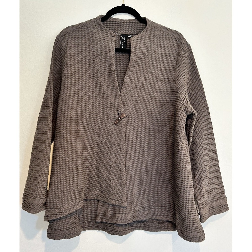 Focus‎ Casual Life Taupe Gray lagenlook Waffle One Button Swing Jacket LARGE